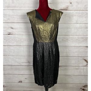 Escada Metallic Sheath Dress Sleeveless Zip Silk Blend